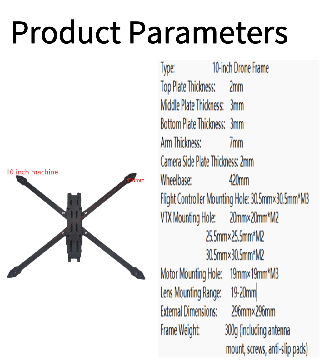 Tenswall 10 Inch Carbon Fiber FPV Drone Frame Long Range Quadcopter Kit