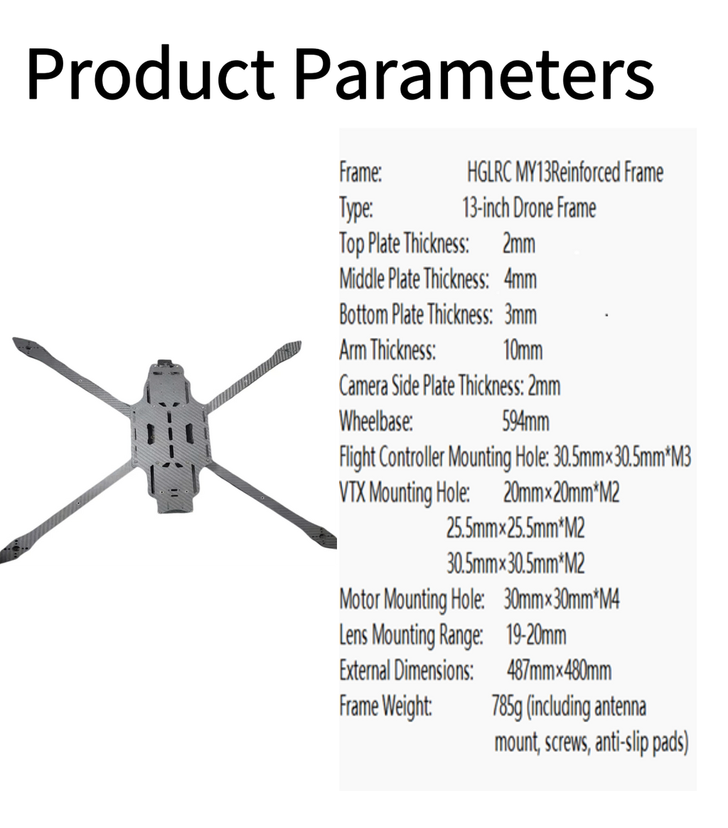 Tenswall 13 Inch FPV Drone Frame Carbon Fiber Quadcopter Rack