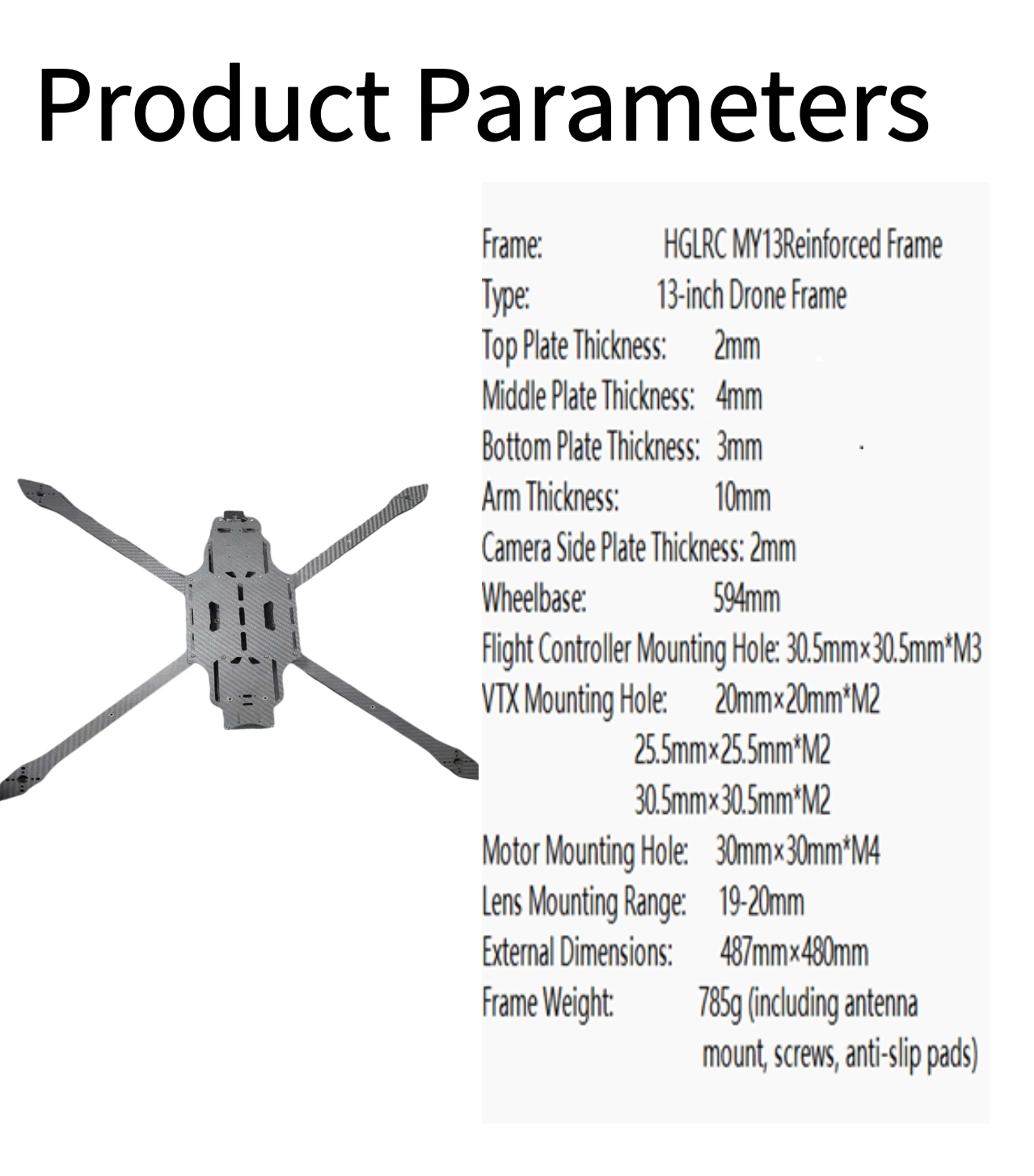Tenswall 13 Inch FPV Drone Frame Carbon Fiber Quadcopter Rack