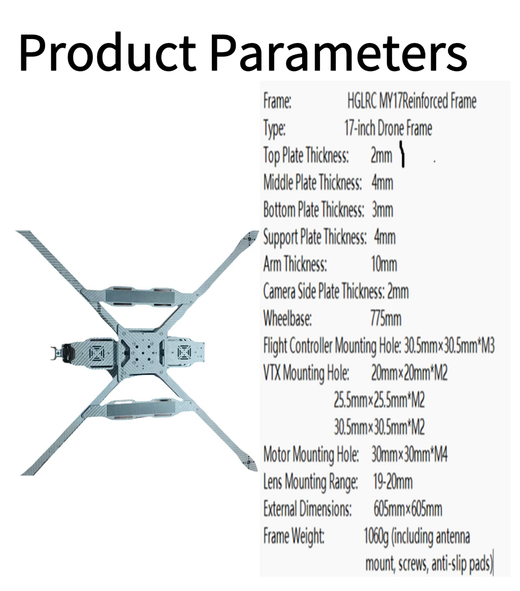 Tenswall MY17 God of War 17 Inch Dual Battery Reinforced Carbon Fiber FPV Drone Frame