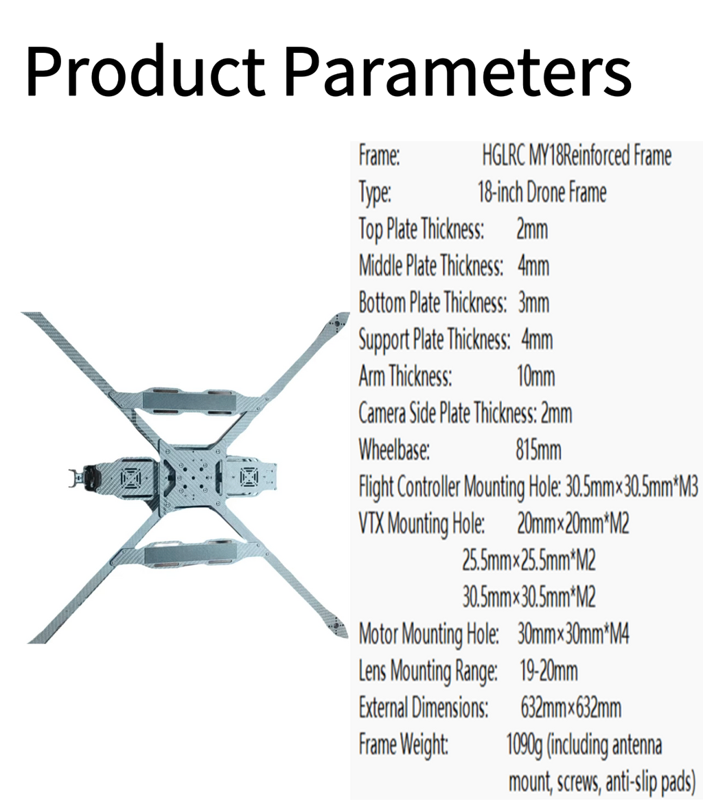 Tenswall MY18 "God of War" 18-inch Dual-Battery Reinforced Carbon Fiber FPV Drone Frame