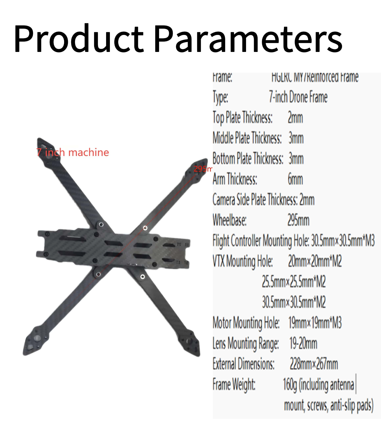 Tenswall 7 Inch Carbon Fiber FPV Drone Frame Kit for Long Range Racing Quadcopter