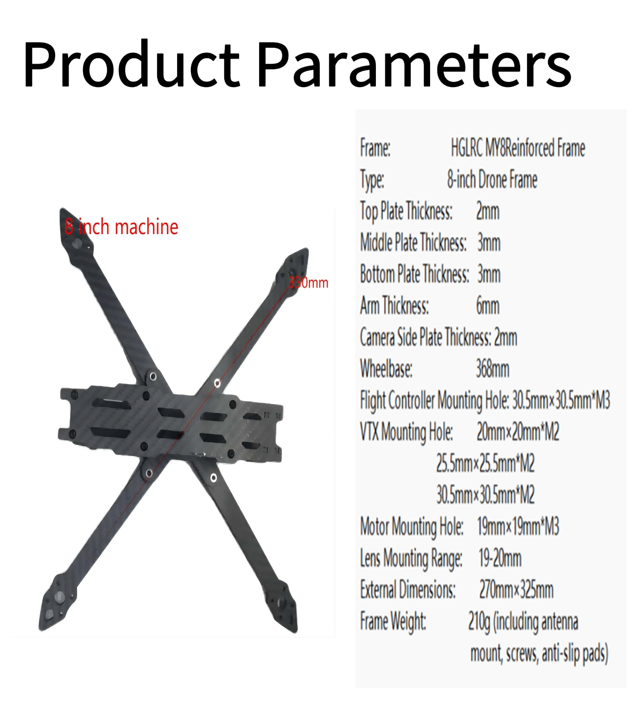 Tenswall 8 Inch Carbon Fiber FPV Drone Frame Long Range Quadcopter Kit